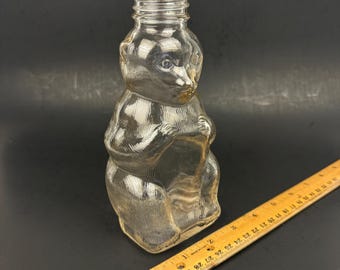 Vtg 1950s Clear Glass Bear Bank Snow Crest Beverages Salem Mass No Lid Top READ