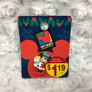 Minnie Mouse Vintage Miniature Enesco Mickey Unlimited Walt Disney Holding Gifts/Presents Christmas Plastic Ornament