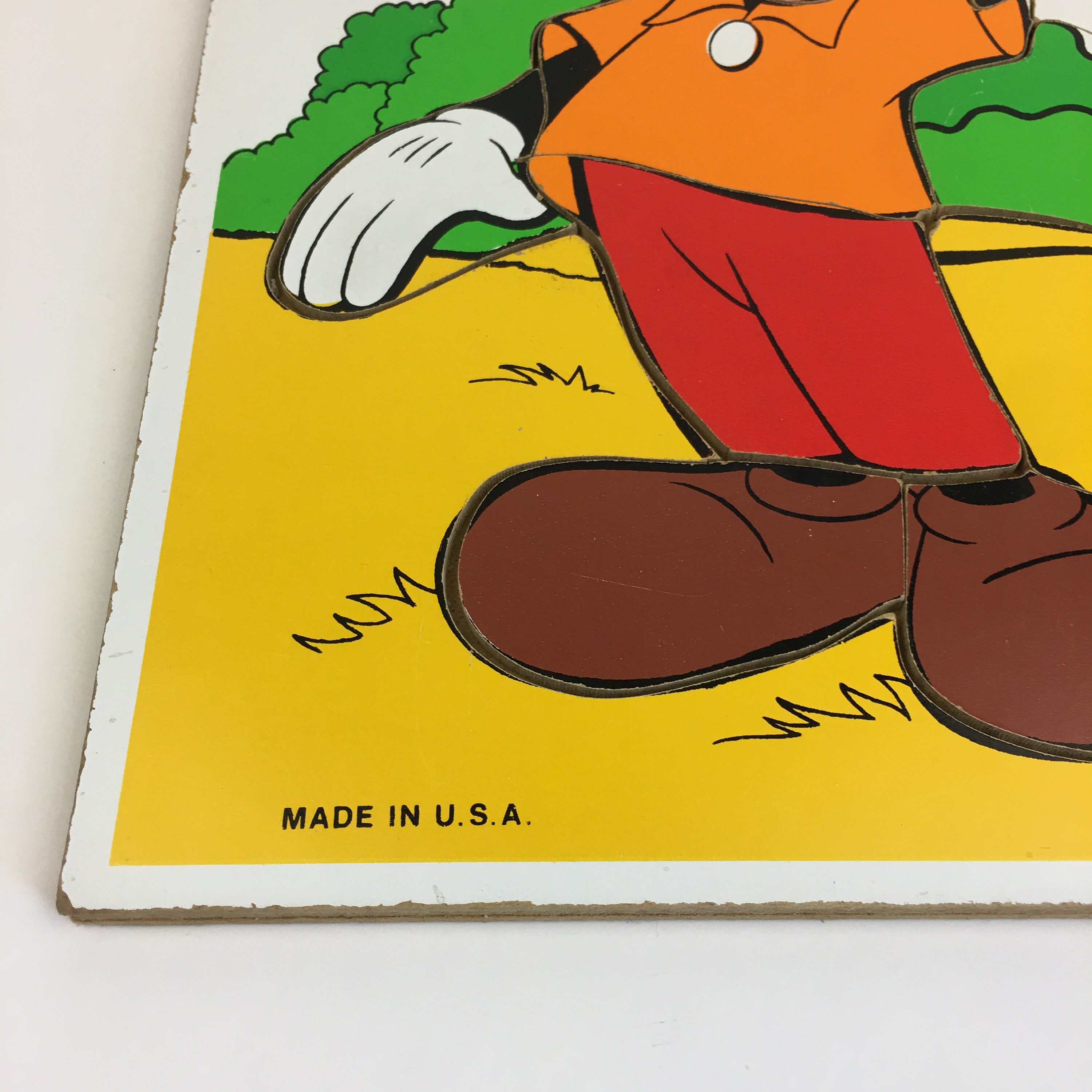 Vtg Mickey Mouse 8 Piece Wooden Puzzle Wave Yellow Shirt Playskool