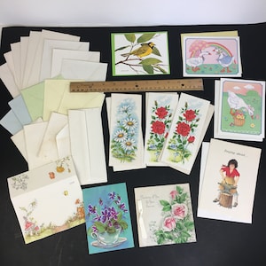Willekeurig lot 10 vintage papieren wenskaarten ongebruikt met extra lege enveloppen LEZEN