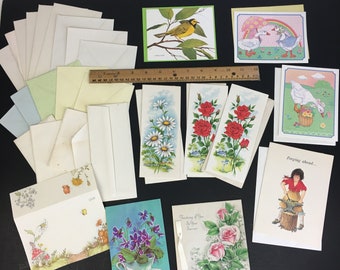 Random Lot 10 Vintage Paper Greeting Cards Unused w Extra Empty Envelopes READ