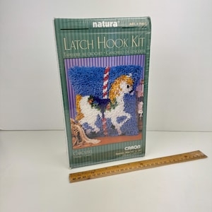Sealed Vtg White Carousel Horse Latch Hook Kit Natura Caron 12 in x 12 in READ