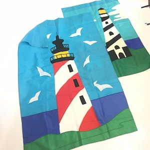 Lot of 2 Lighthouse Outdoor Large Flags w 3D Seagulls Material Beach Ocean Sea