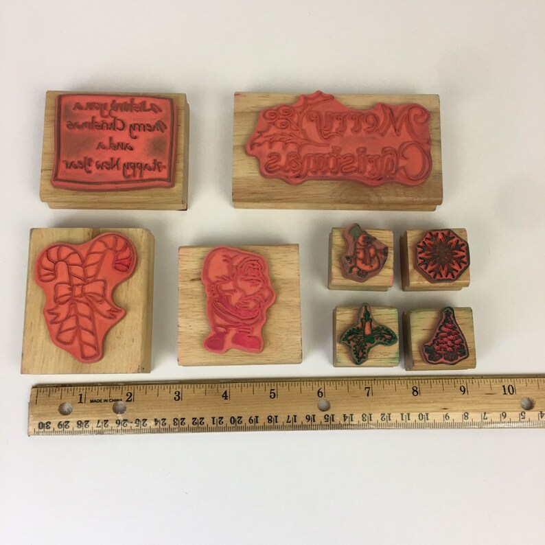 Christmas Holiday New Year Rubber Stamp Lot Merry Christmas Snowflake Tree Santa