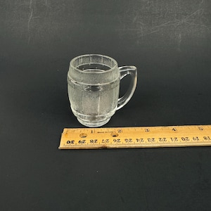 Vintage Hazel Atlas Clear Barrel Keg Mug Shot Glass w Handle Texture Bar Decor