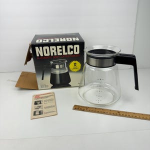 VTG Norelco Cafetière goutte à goutte automatique 12 tasses carafe en verre SEULEMENT avec boîte et papier LIRE