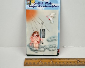 Vtg Styled Angel Cherub Clouds Dove Bird Sky Sun 3D Single Light Switch Cover