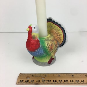 Vtg 1 Single Turkey Ceramic Candle Stick Holder Thanksgiving Autumn Fall Holiday
