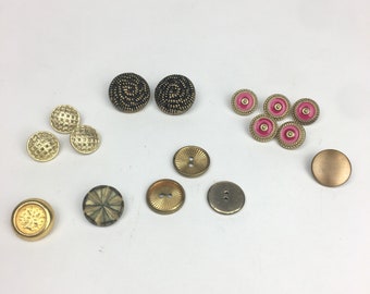 16 Mixed Round Gold Colored Toned Textured Shank and Regular Buttons Vintage