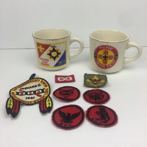 Vtg Boy Scout Lot Mugs Patches Philmont Training Center Jamboree BSA 60/70s READ