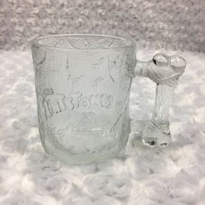 Flintstones McDonalds Collectible Clear Glass Handled Mug Vintage 1993 Made in USA