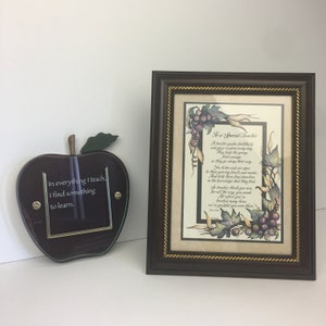 Vtg To a Special Teacher Framed Poem Carpentree Art Apple Plaque w Glass Quote