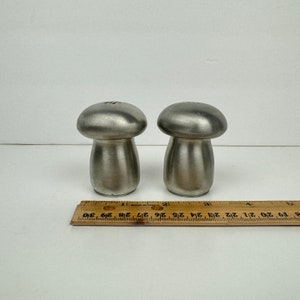 Vtg 70s Kirk Pewter by Hanle Salt and Pepper Shaker Mushroom Shape Aged Small