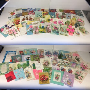 Vtg Lote 93 USADO Cartões de felicitações para melhoras Cartões postais Mix Scrapbooking Arte Upcycle