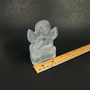 Vtg Penco Clear Frosted Glass Angel Cherub Tea Light Small Candle Holder Figure