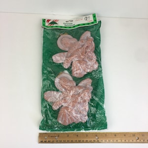 Vtg Christmas by Misco 2 ornements en plastique anges instrument marron pays soie