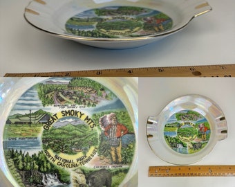 Vtg Ceramic Iridescent Ashtray Souvenir Great Smoky Mts National Park NC TN USA