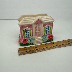 Vintage Keramik Serviettenhalter Rosa Bunt Viktorianischer Puppenhaus Stil Floral