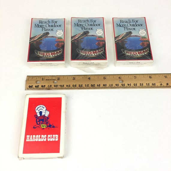 redman tobacco cards 3 Vtg Mostly Sealed Redman Fine Cut Tobacco Playing Cards 1 Harolds Club  Reno