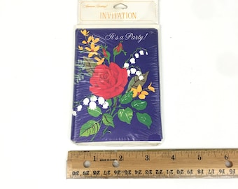 Vtg American Greetings Invitation Its a Party Rose Floral 8 Pack w Card Envelope