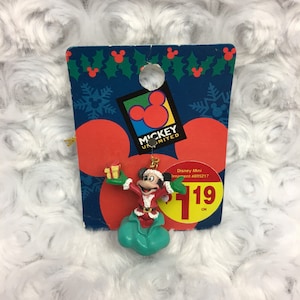 Mickey Mouse as Santa Clause Vintage Miniature Enesco Mickey Unlimited Walt Disney Christmas Plastic Ornament