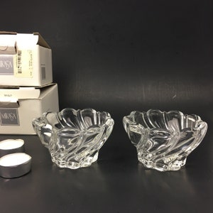 Set of 2 Mikasa Clear Glass Peppermint Candleholder Candy Dish w Orig Box Candle