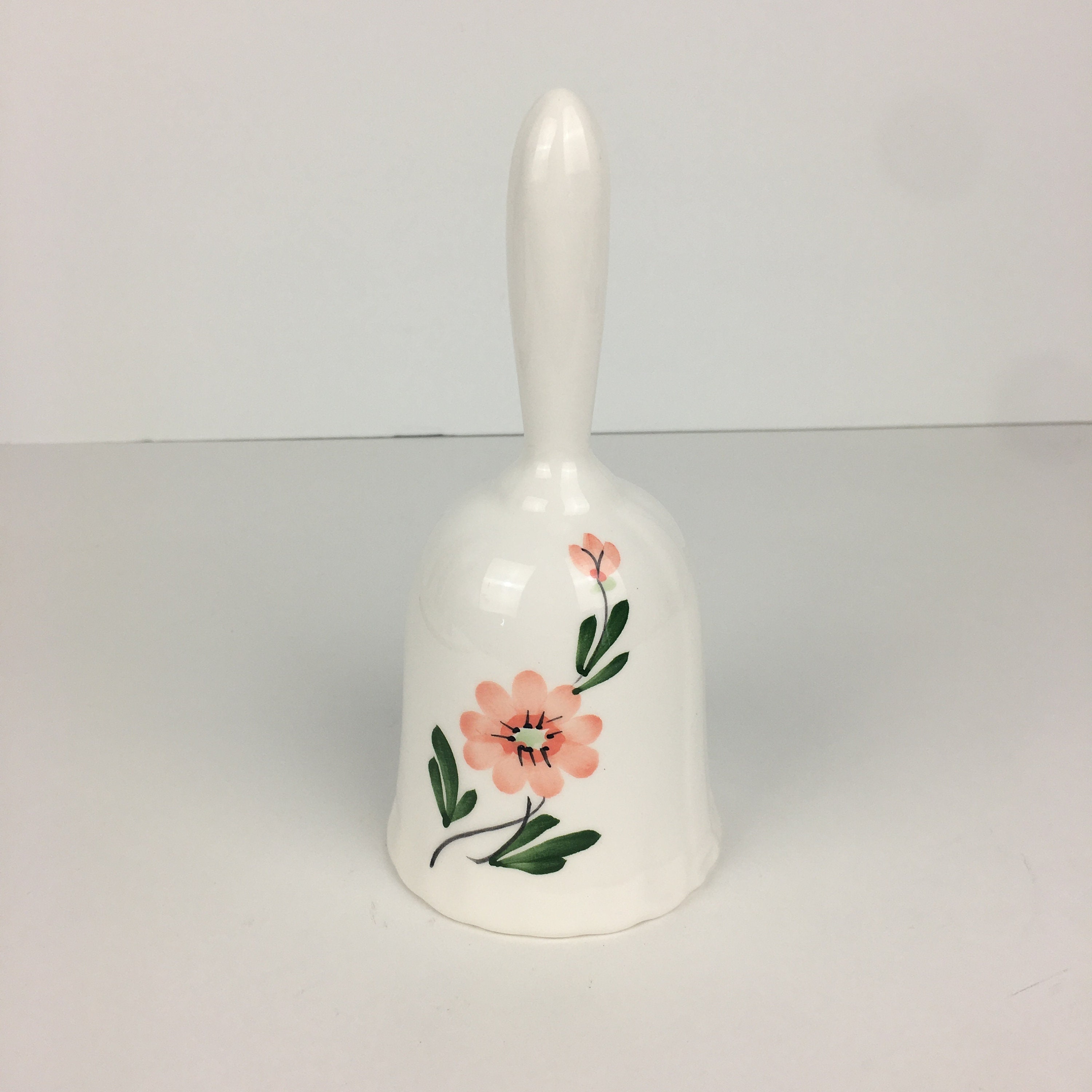Vtg Ceramic Bell White W Pink Flowers Artistic Gifts Inc Taiwan Buena