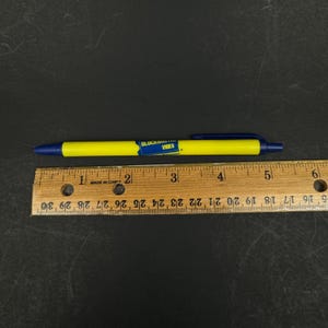 Vtg Blockbuster Pen Prop Yellow Blue Plastic Click Pen Dry Ink Does Not Write