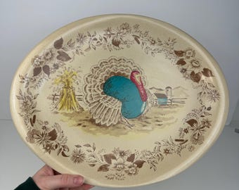 Bandeja ovalada vintage de plástico melamínico con forma de pavo para servir en Acción de Gracias, 15 pulgadas