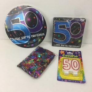 50° Compleanno Coriandoli Candele Tovaglioli Piatti Festa Nero Argento Colorato LEGGI
