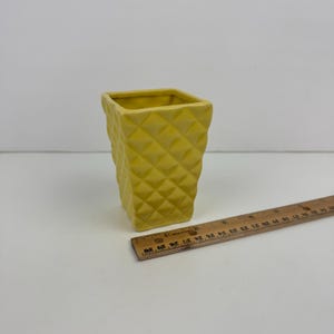Small Vtg Yellow Rectangle Square Ceramic Planter Pot Diamond Shape Textured