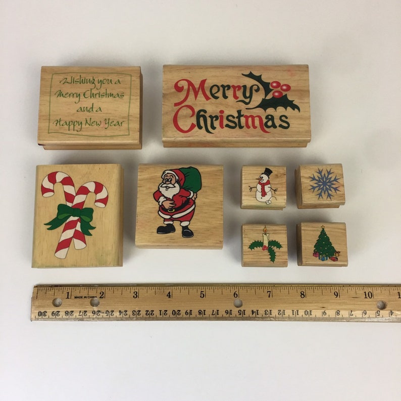 Christmas Holiday New Year Rubber Stamp Lot Merry Christmas Snowflake Tree Santa