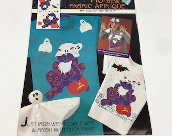 Daisy Kingdom 6942 Ghost Cat Halloween No Sew Fabric Panel Applique Vintage 1990s Rare