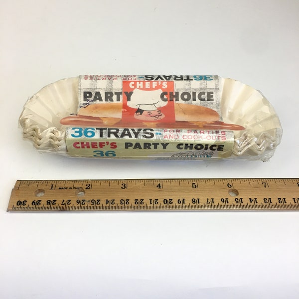 Vtg 1963 Chefs Party Choice Hot Dog Tray Fluted Paper White Prop Collector Rare