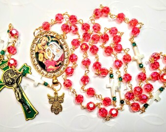 Beautiful Vatican Style Christmas Red Crystal Nativity Catholic Rosary Bead