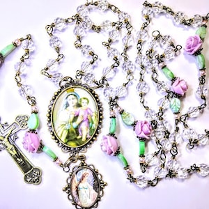 Victoriaanse stijl helder kristal lavendel Rose Mary Child Jesus Cameo charme rozenkrans