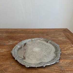 Vintage Silver Plated Ornate Tray - Ranleigh - Large Round Serving Tray - Barware - Vanity Tray