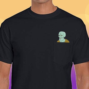 Handsome Squidward meme face inspired pocket t-shirt - Spongebob cartoon style