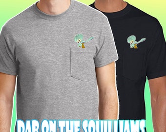 Squidward Dabbing meme face inspired pocket t-shirt - Spongebob cartoon style