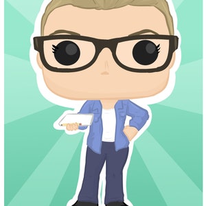May include: A cartoon illustration of a woman with blonde hair in a bun, wearing glasses, a blue denim jacket, white shirt, blue jeans, and black shoes. She is holding a white notepad and pencil. The text "AMANDA" is below the image.