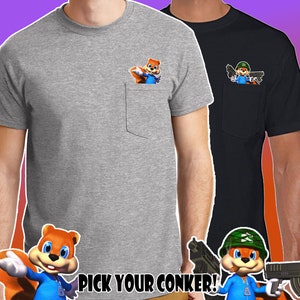 Conker&#39;s Bad Fur Day inspired pocket t-shirt - N64 - Nintendo 64 Rare classic video game character