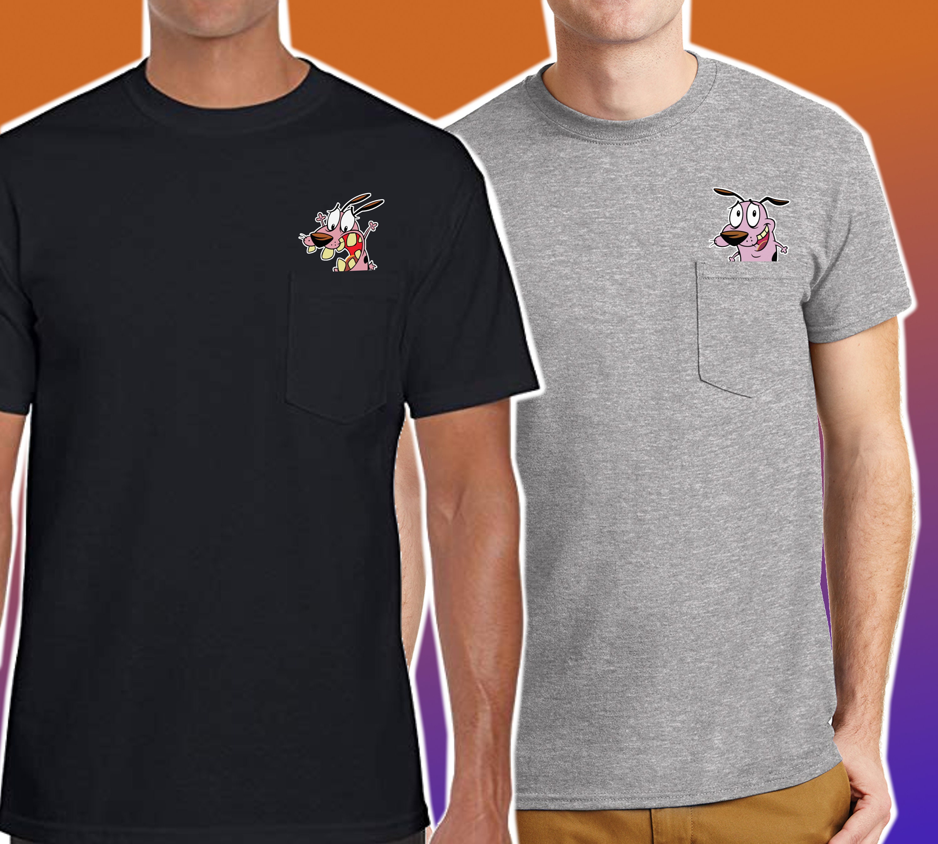 Camiseta de bolsillo inspirada en la cara de Coraje, el perro