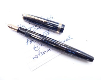 Blauwe Parker Striped Duofold oversized vulpen gerestaureerd