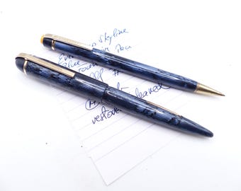 Restored Blue Moire Eversharp Skyline Fountain Pen and Pencil Set restored