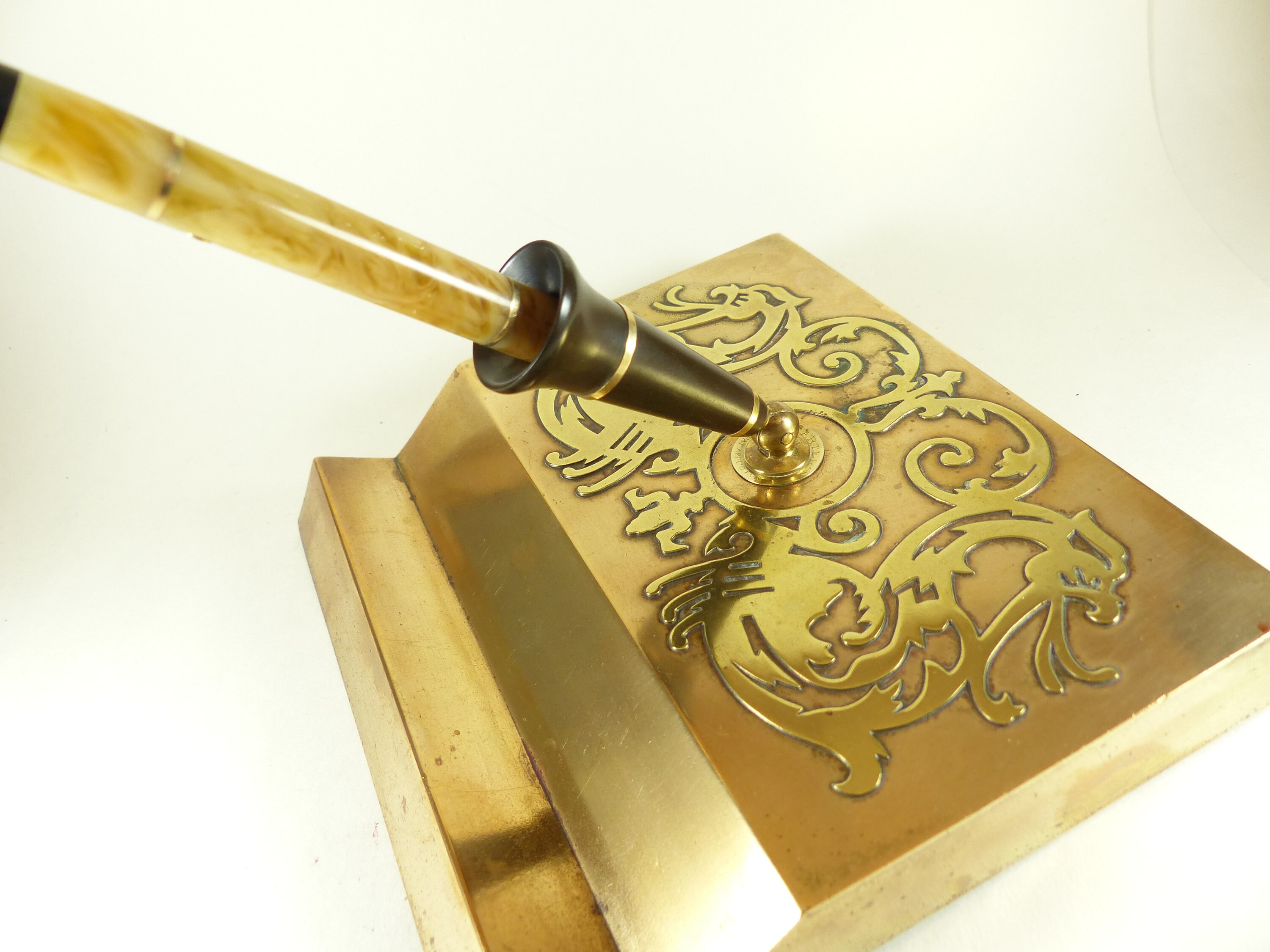 Restored Yellow Swirl Conklin Endura Desk Pen And Silver Crest Etsy