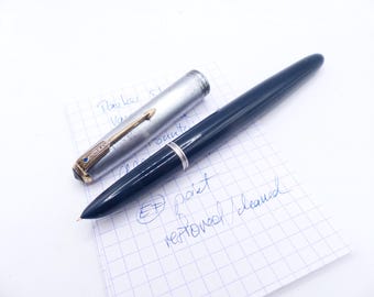 Teal Blue Parker 51 Sterling Silver Cap Fountain Pen restored