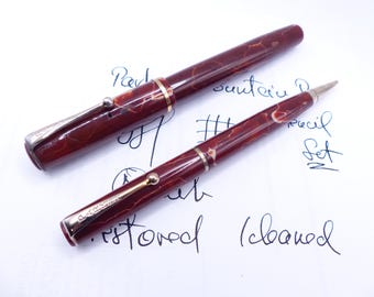 Parker Duette Sr. Mahogany and White Fountain Pen and Pencil Set restored