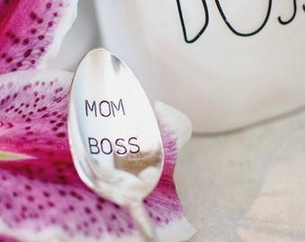 Boss mom stamped spoon Mothers Day gift Mom keepsake Handstamped spoon Gifts for mom Funny Mothers Day gift Stamped silverware