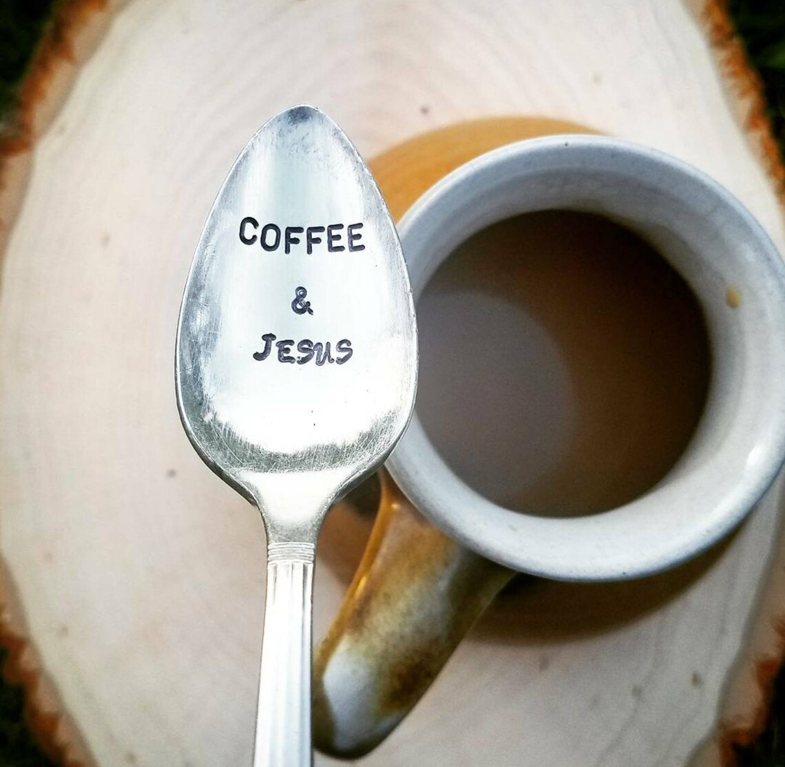 Coffee and Jesus Spoon Hand Stamped Spoon Inspirational Etsy
