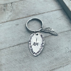 Handstamped spoon keychain I AM daily affirmations inspirational key ring gifts under 25 Christmas present Stocking stuffer